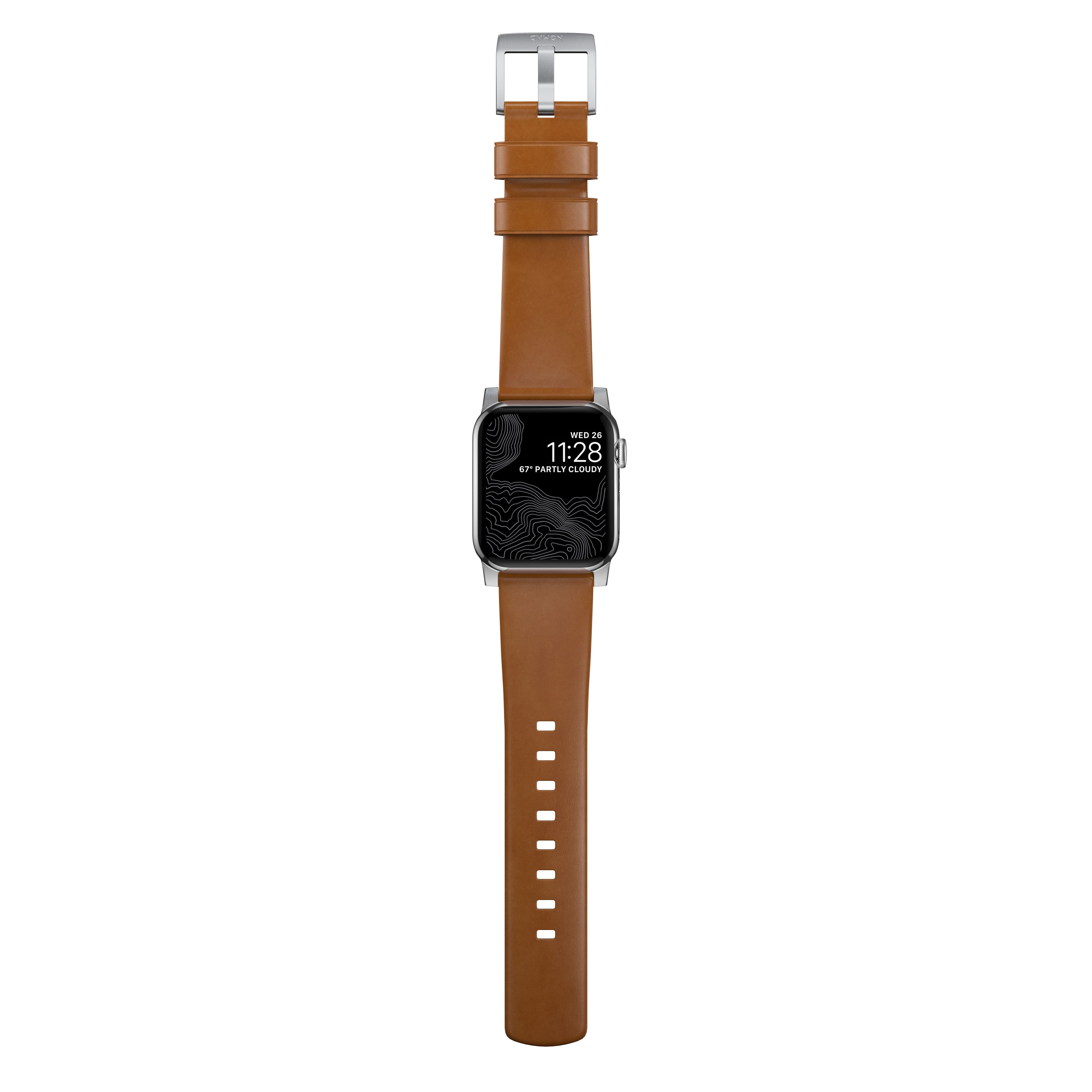 Modern Leather Band Apple Watch 42/44/45/49 mm English Tan (Silver Hardware)