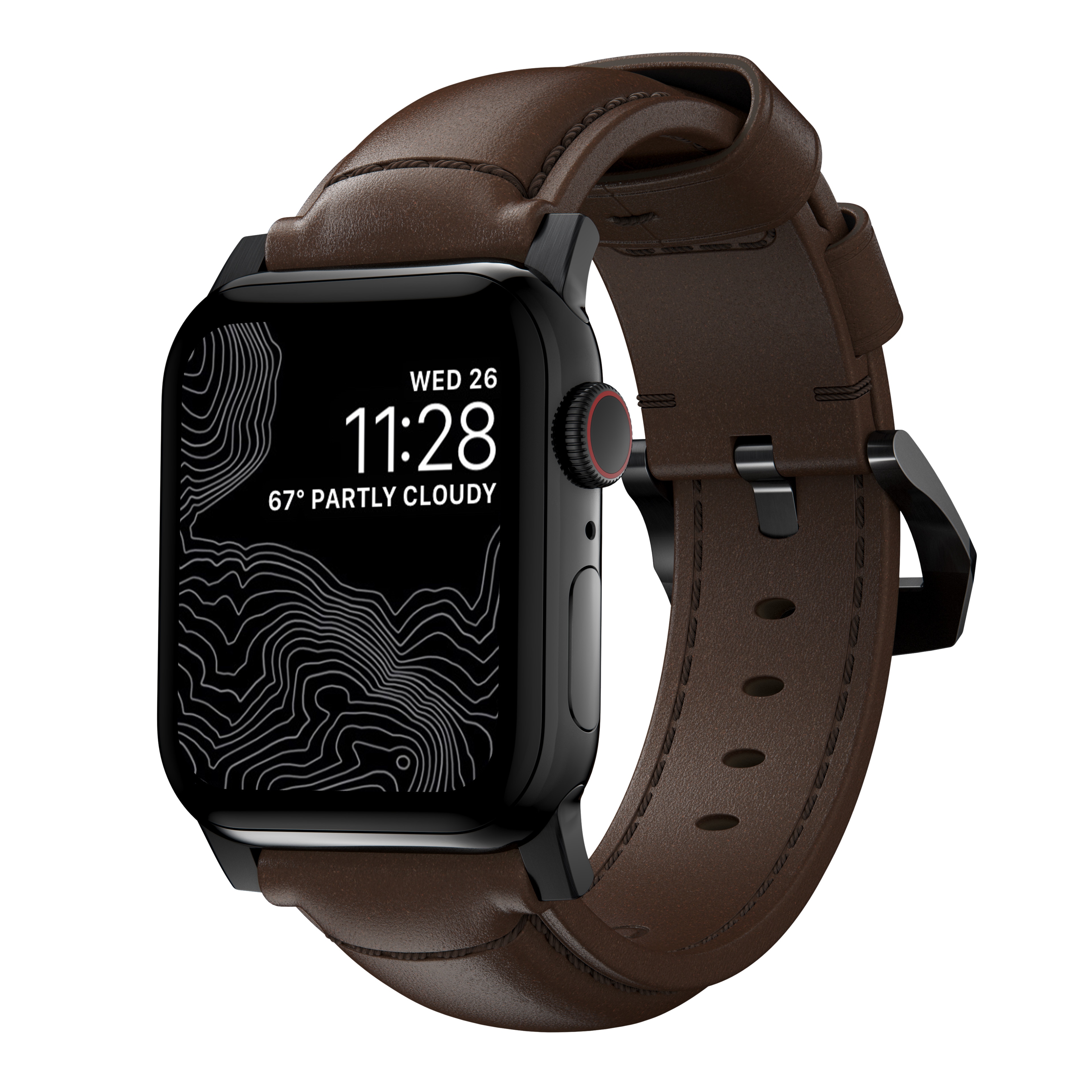 Traditional Band Apple Watch 45mm Series 9 Rustic Brown (Black Hardware)