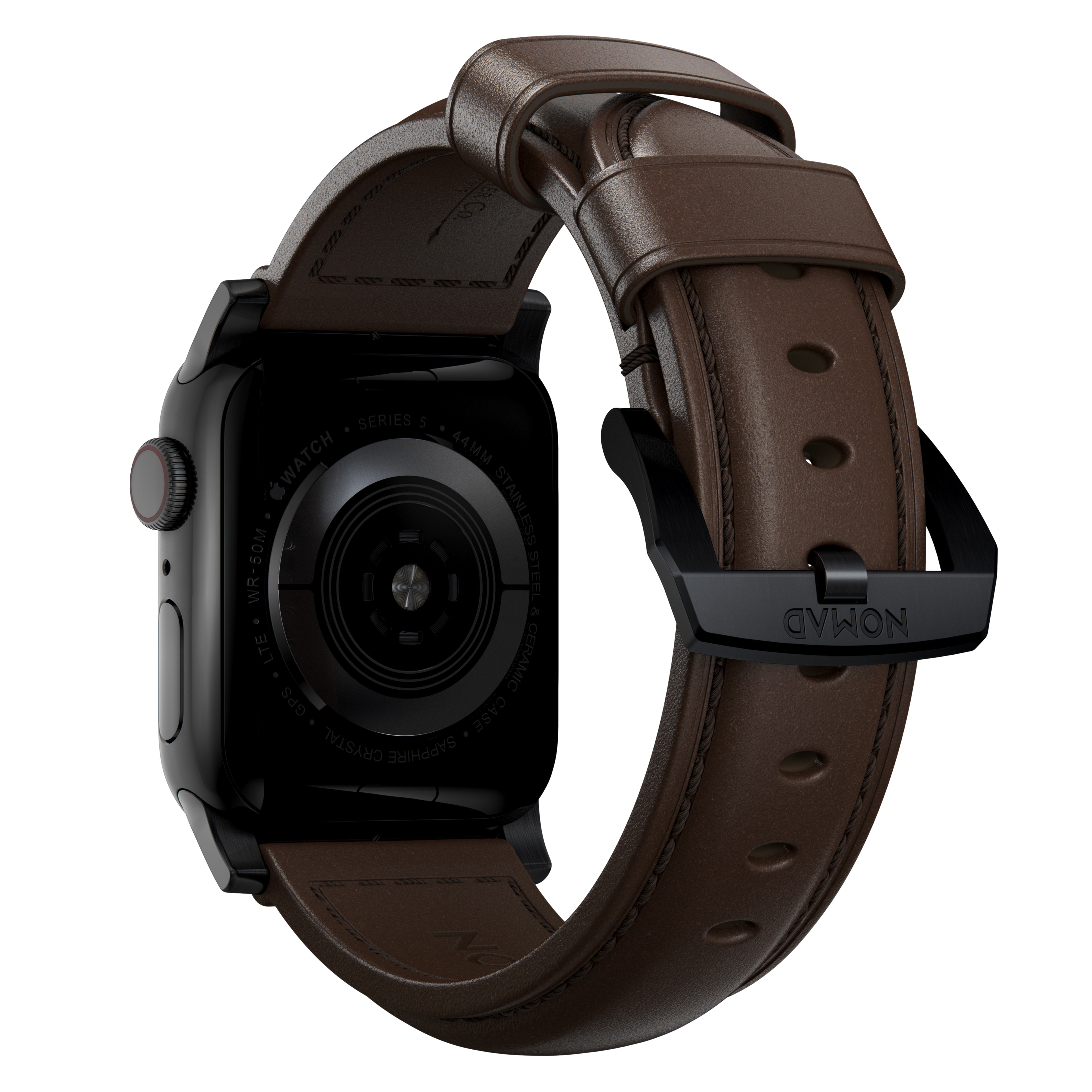 Traditional Band Apple Watch 45mm Series 9 Rustic Brown (Black Hardware)