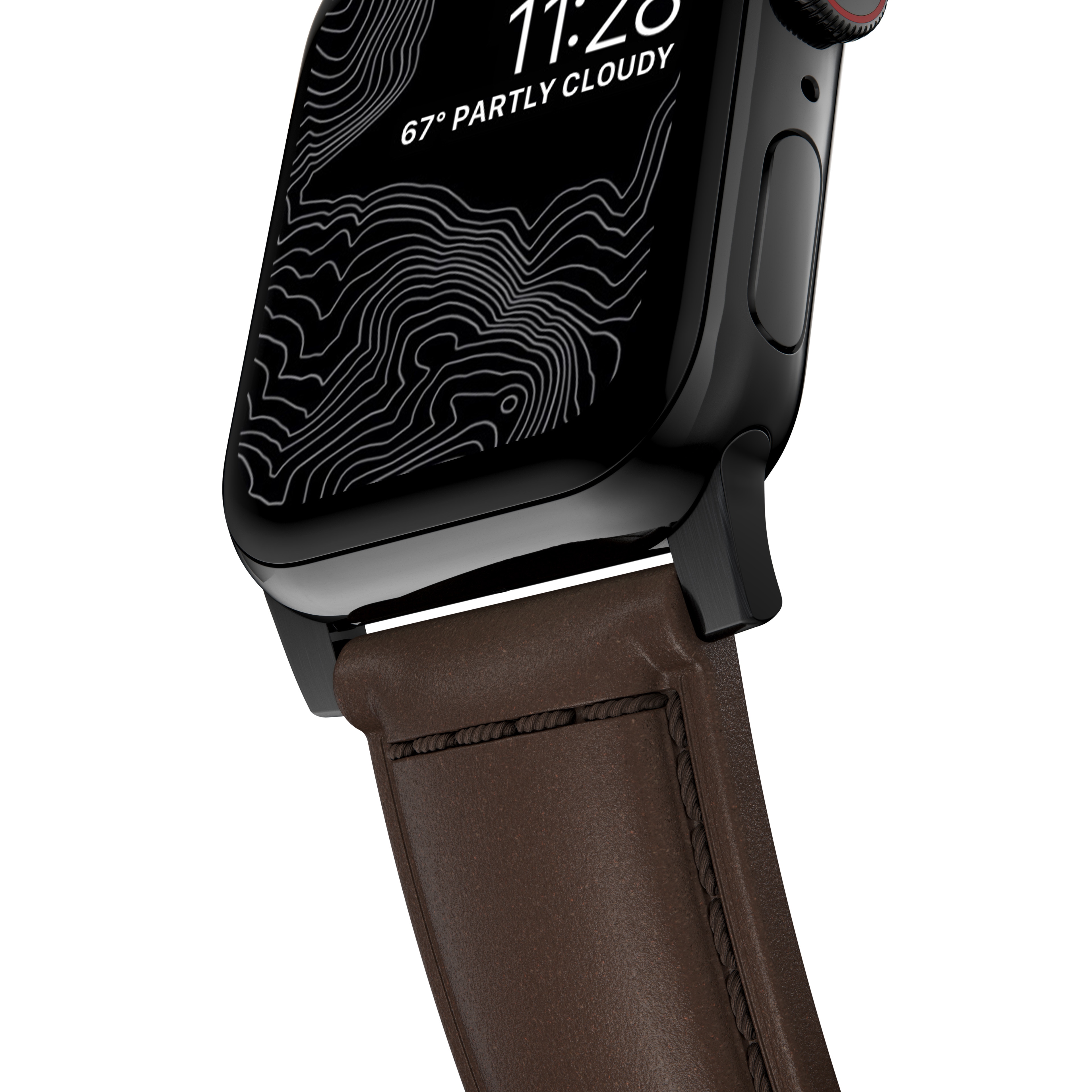 Traditional Band Apple Watch 45mm Series 9 Rustic Brown (Black Hardware)