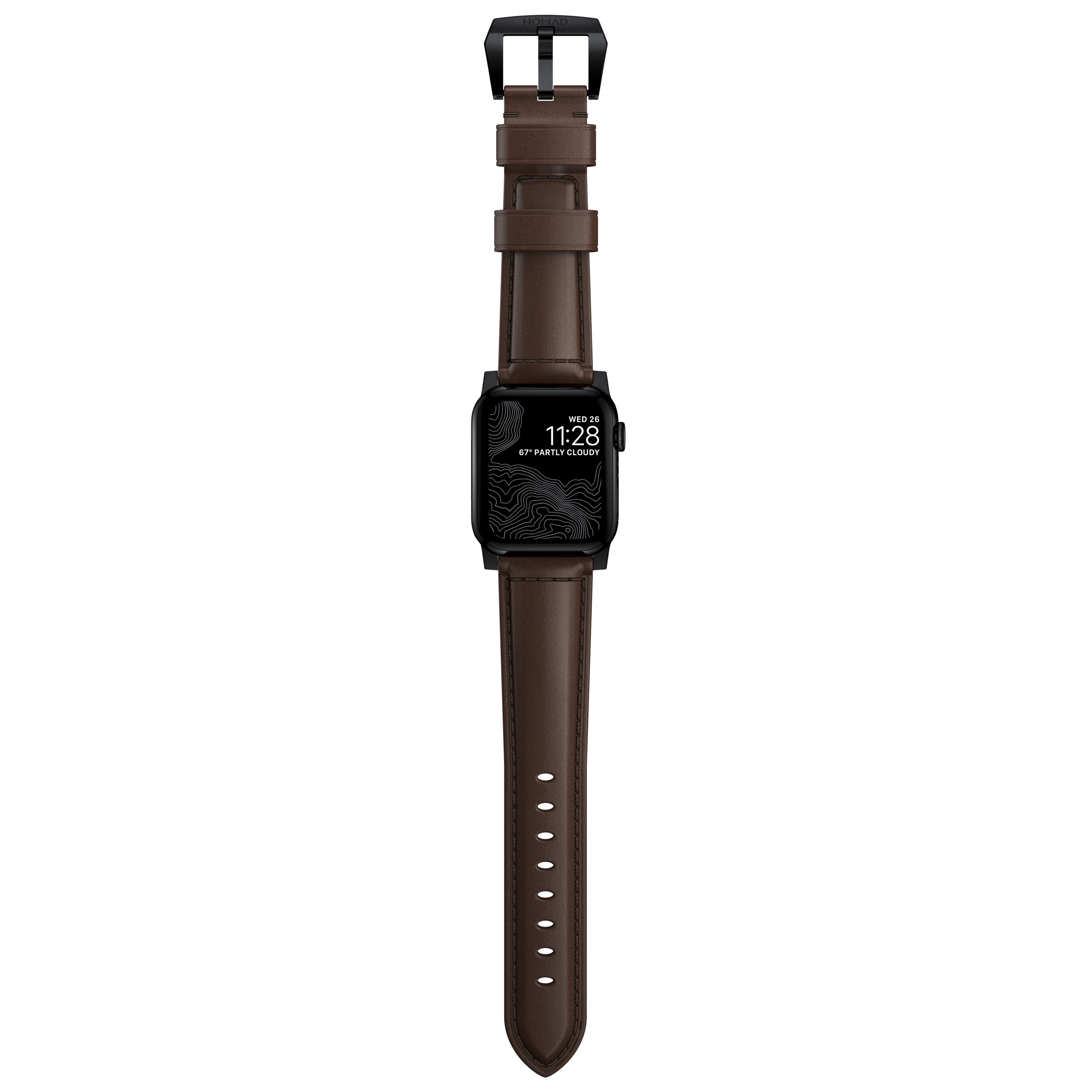 Traditional Band Apple Watch 45mm Series 9 Rustic Brown (Black Hardware)
