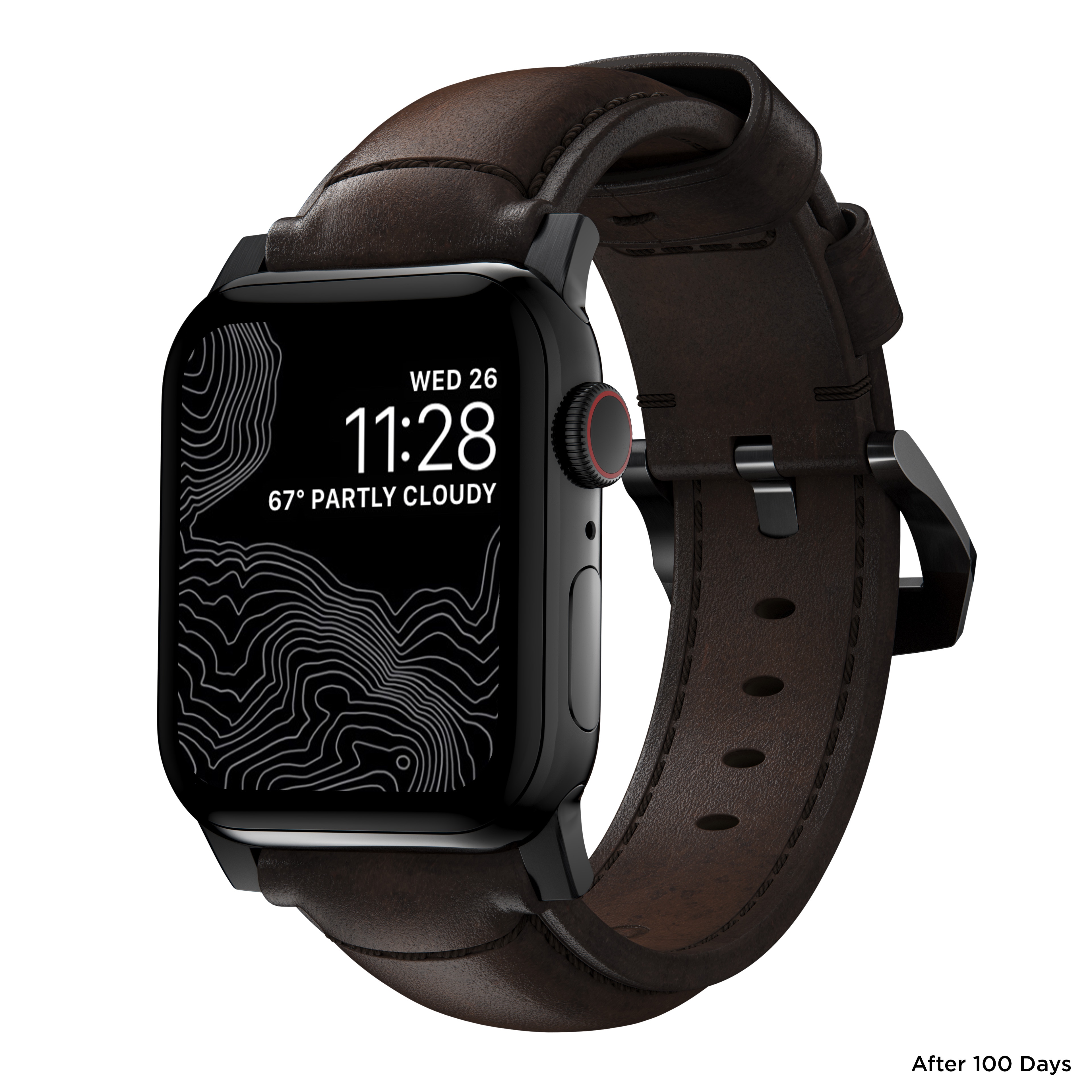 Traditional Band Apple Watch 45mm Series 9 Rustic Brown (Black Hardware)