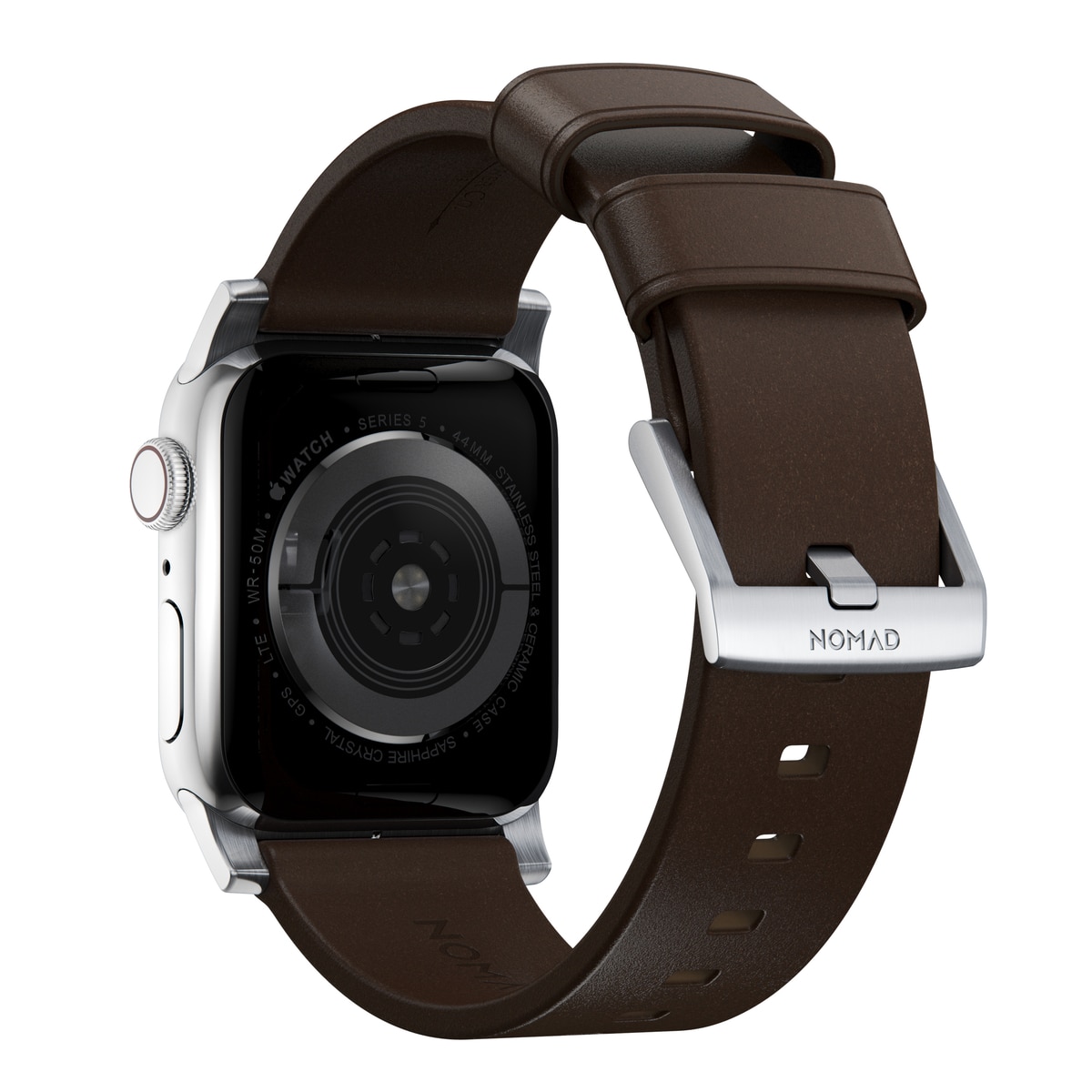 Modern Band Horween Leather Apple Watch 45mm Series 8 Rustic Brown (Silver Hardware)