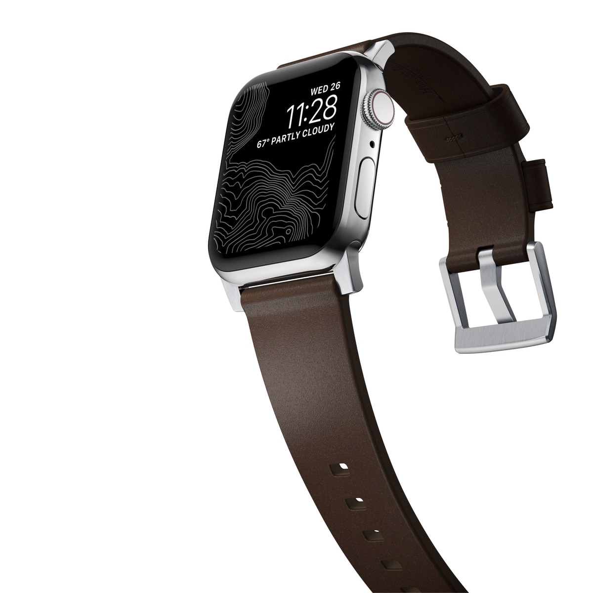Modern Band Horween Leather Apple Watch 45mm Series 8 Rustic Brown (Silver Hardware)