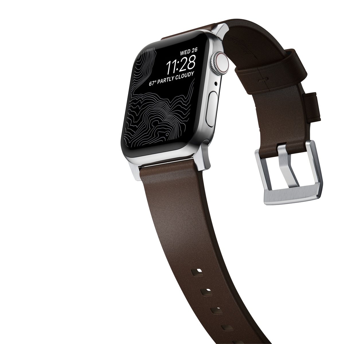 Modern Band Horween Leather Apple Watch SE 44mm Rustic Brown (Silver Hardware)