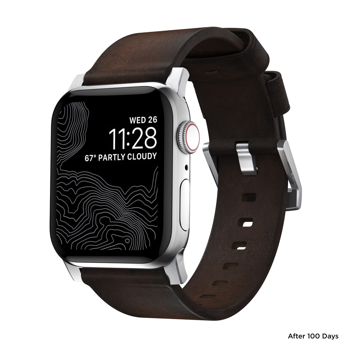 Modern Band Horween Leather Apple Watch 45mm Series 8 Rustic Brown (Silver Hardware)