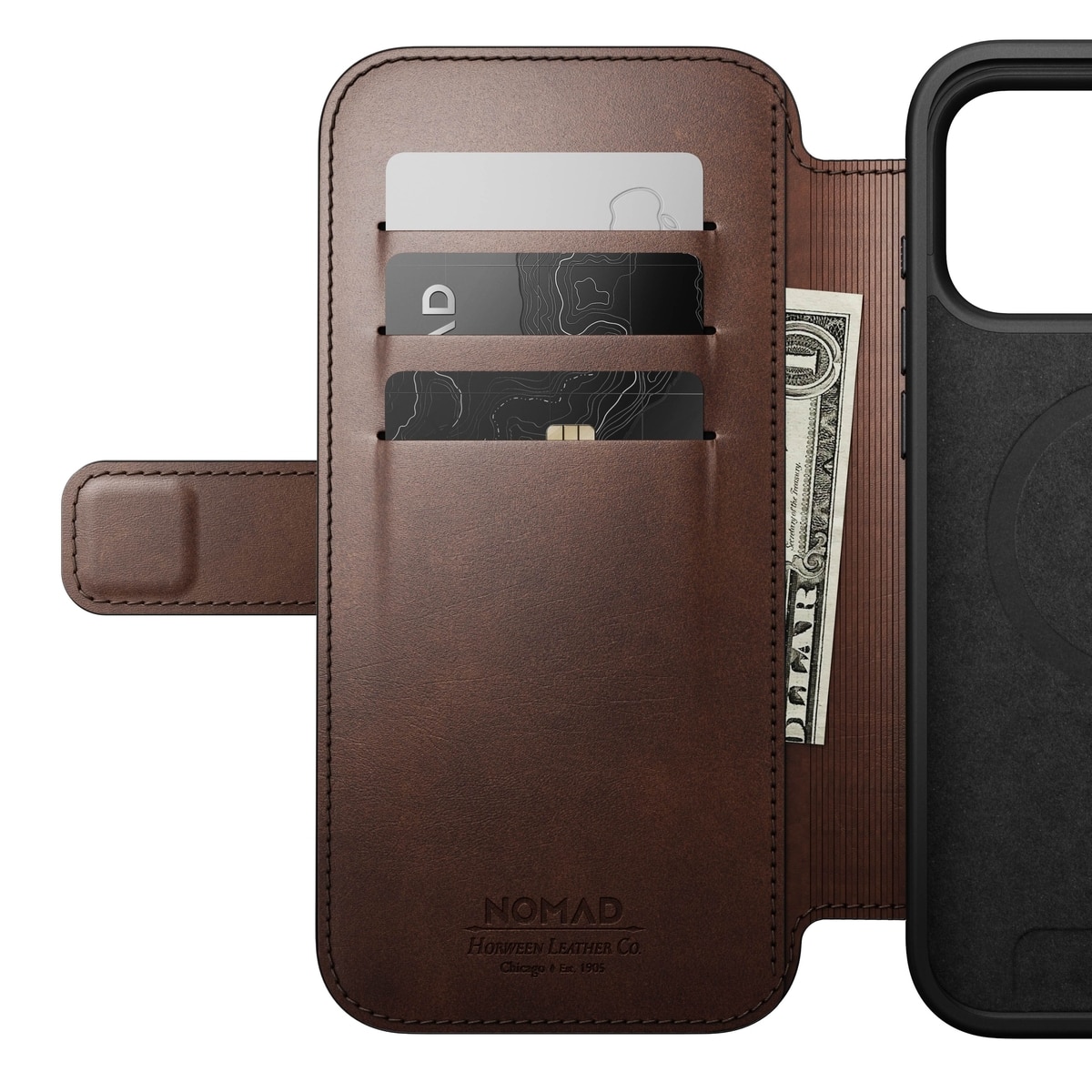 Modern Horween Leather Folio MagSafe iPhone 17 Pro Max Rustic Brown