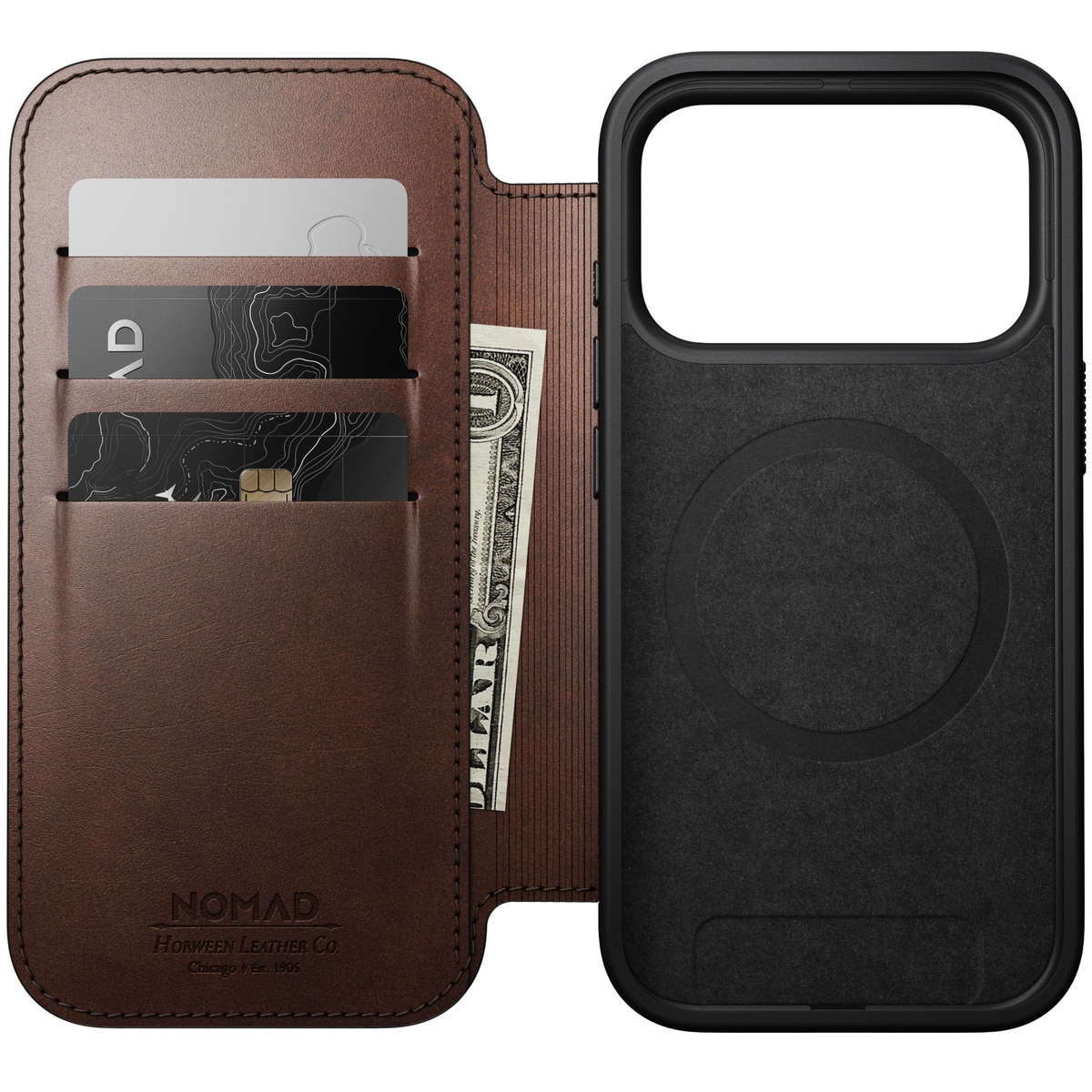 Modern Horween Leather Folio MagSafe iPhone 17 Pro Rustic Brown