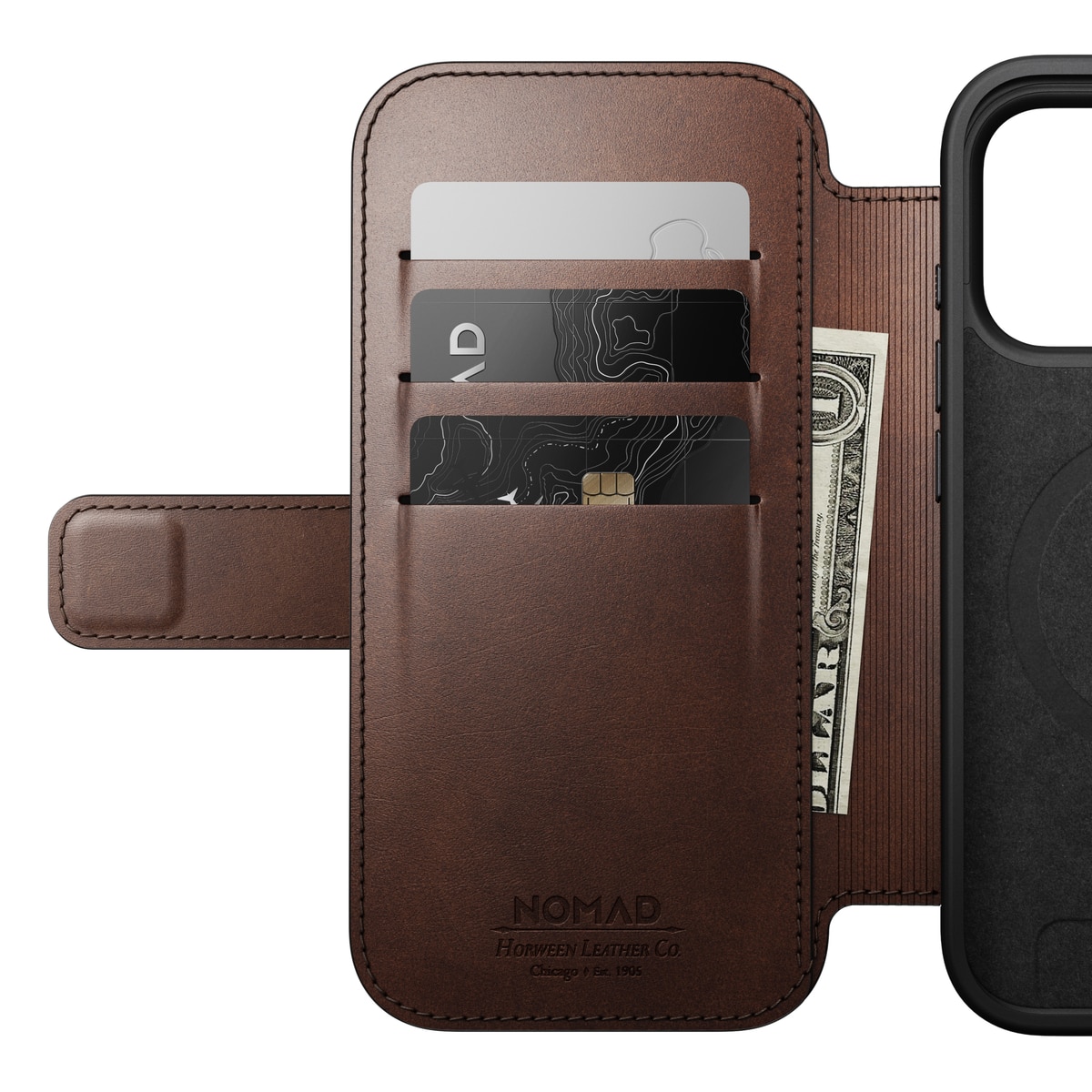 Modern Horween Leather Folio MagSafe iPhone 17 Pro Rustic Brown