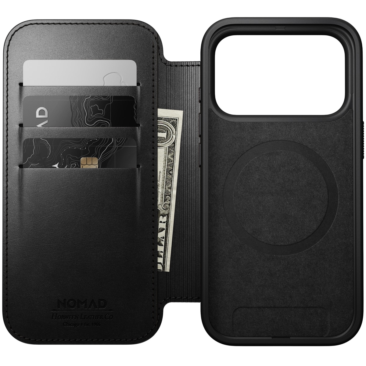 Modern Horween Leather Folio MagSafe iPhone 17 Pro Black