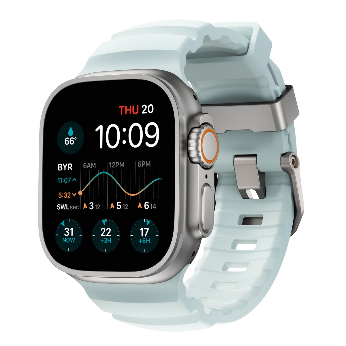 Rocky Point Band Apple Watch Series 9 45mm Icy Blue Glow (Natural Hardware) - Limited edition