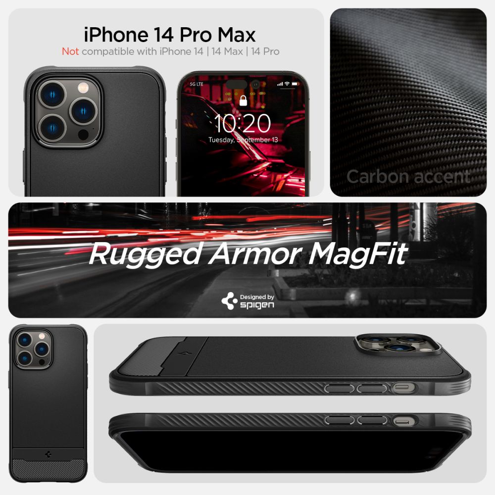 Case Rugged Armor Mag iPhone 14 Pro Zwart