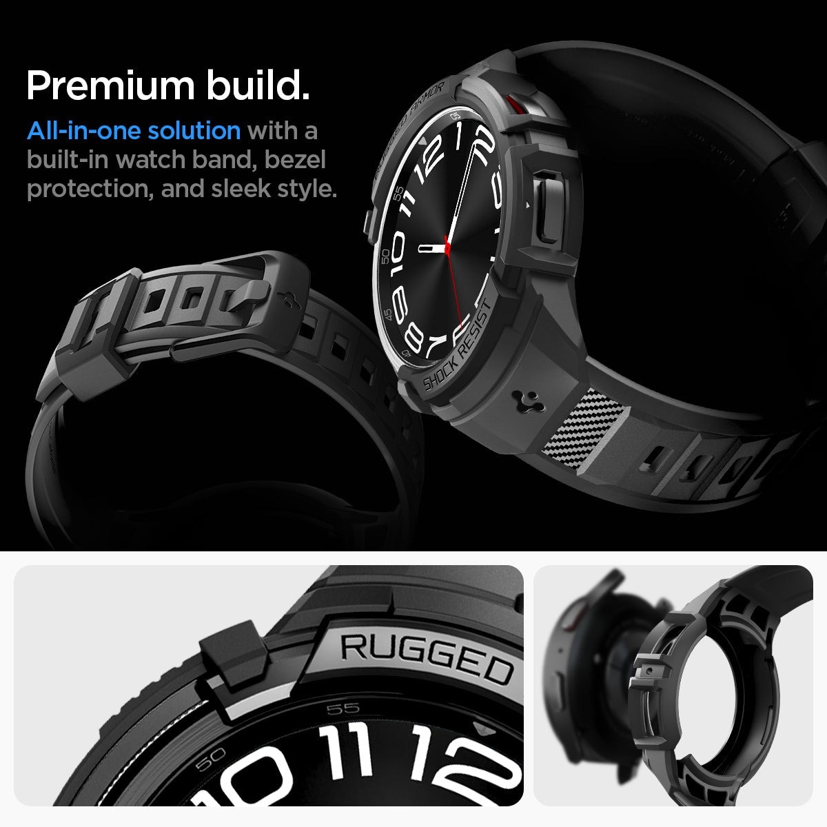 Case Rugged Armor Pro Samsung Galaxy Watch 6 Classic 47mm zwart