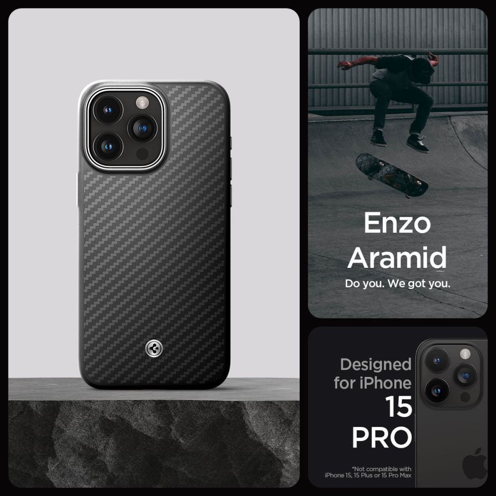 Hoesje Enzo Aramid MagSafe iPhone 15 Pro Black