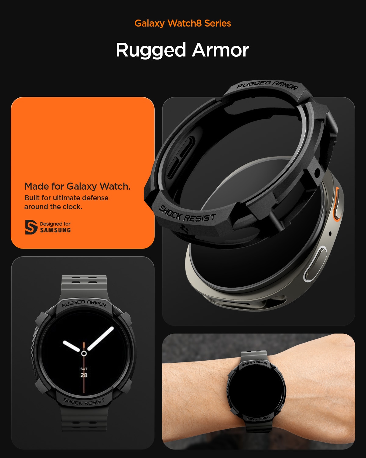 Case Rugged Armor Samsung Galaxy Watch 8 44mm Black