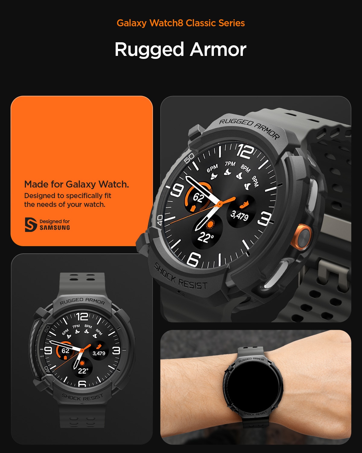 Case Rugged Armor Samsung Galaxy Watch 8 Classic Black