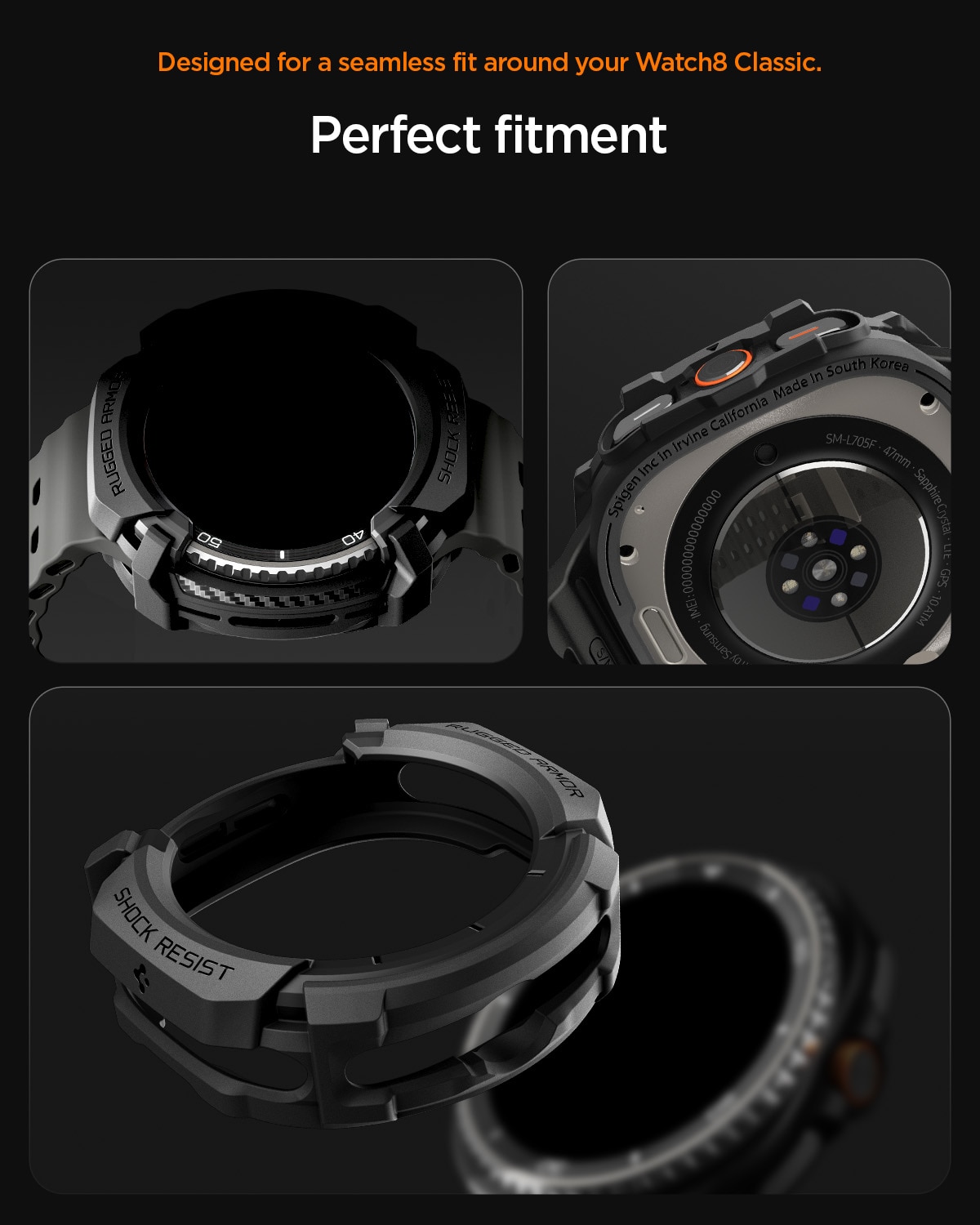 Case Rugged Armor Samsung Galaxy Watch 8 Classic Black