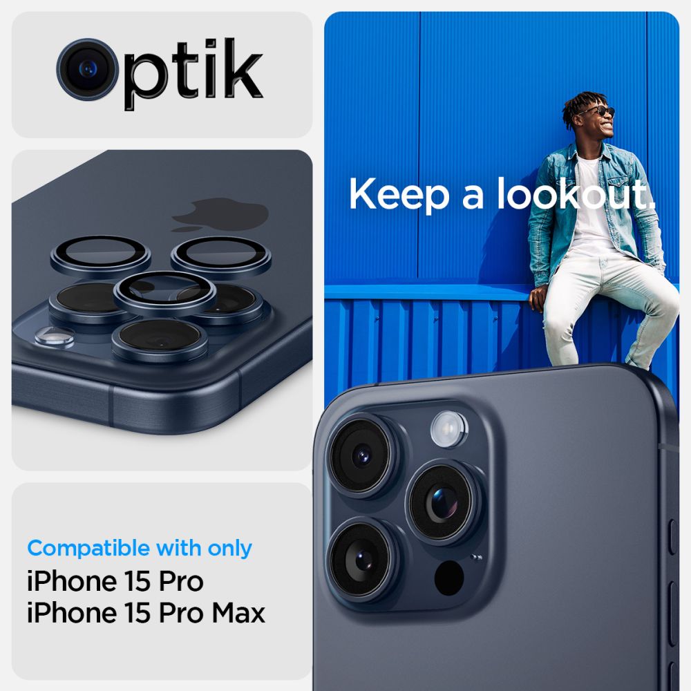 iPhone 15 Pro Max EZ Fit Optik Pro Lens Protector (2-pack) Blue Titanium