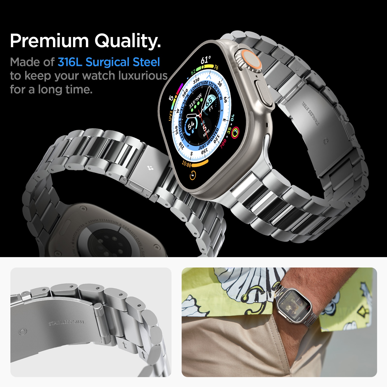 Bandje Modern Fit 316L Apple Watch 45mm Series 8 Zilver