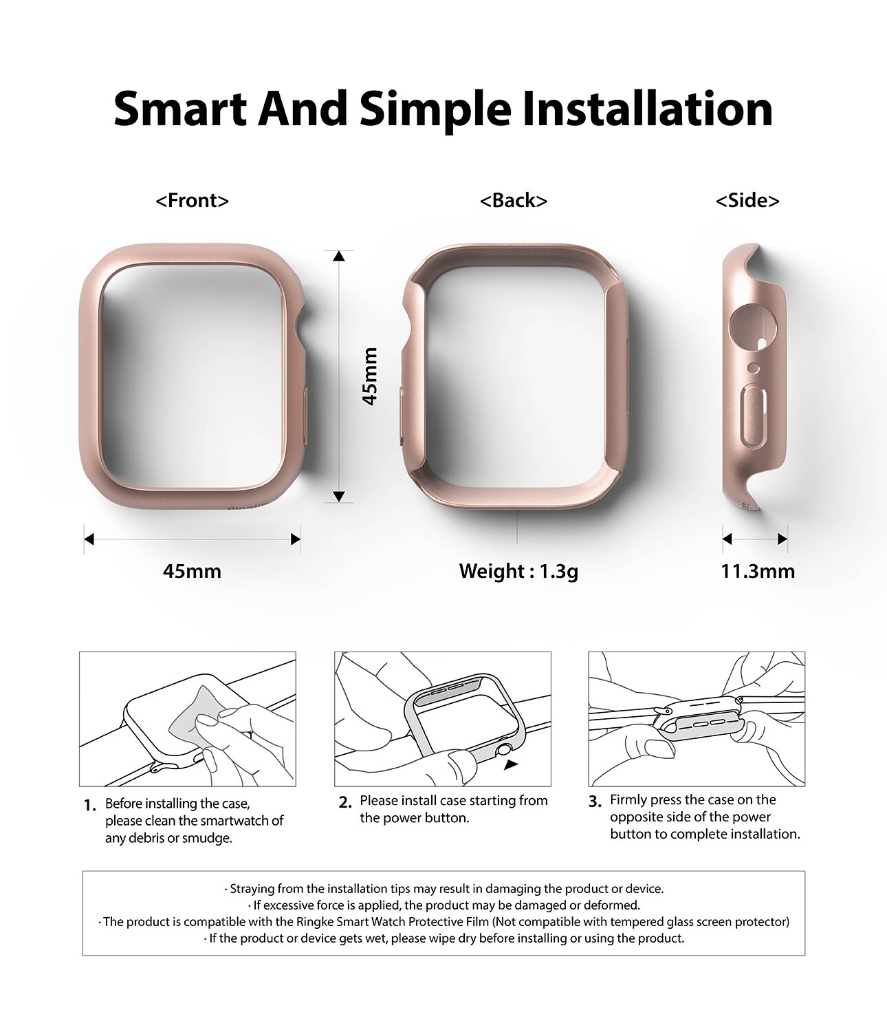 Slim Case (2-pack) Apple Watch 45mm Series 8 Pink & Clear