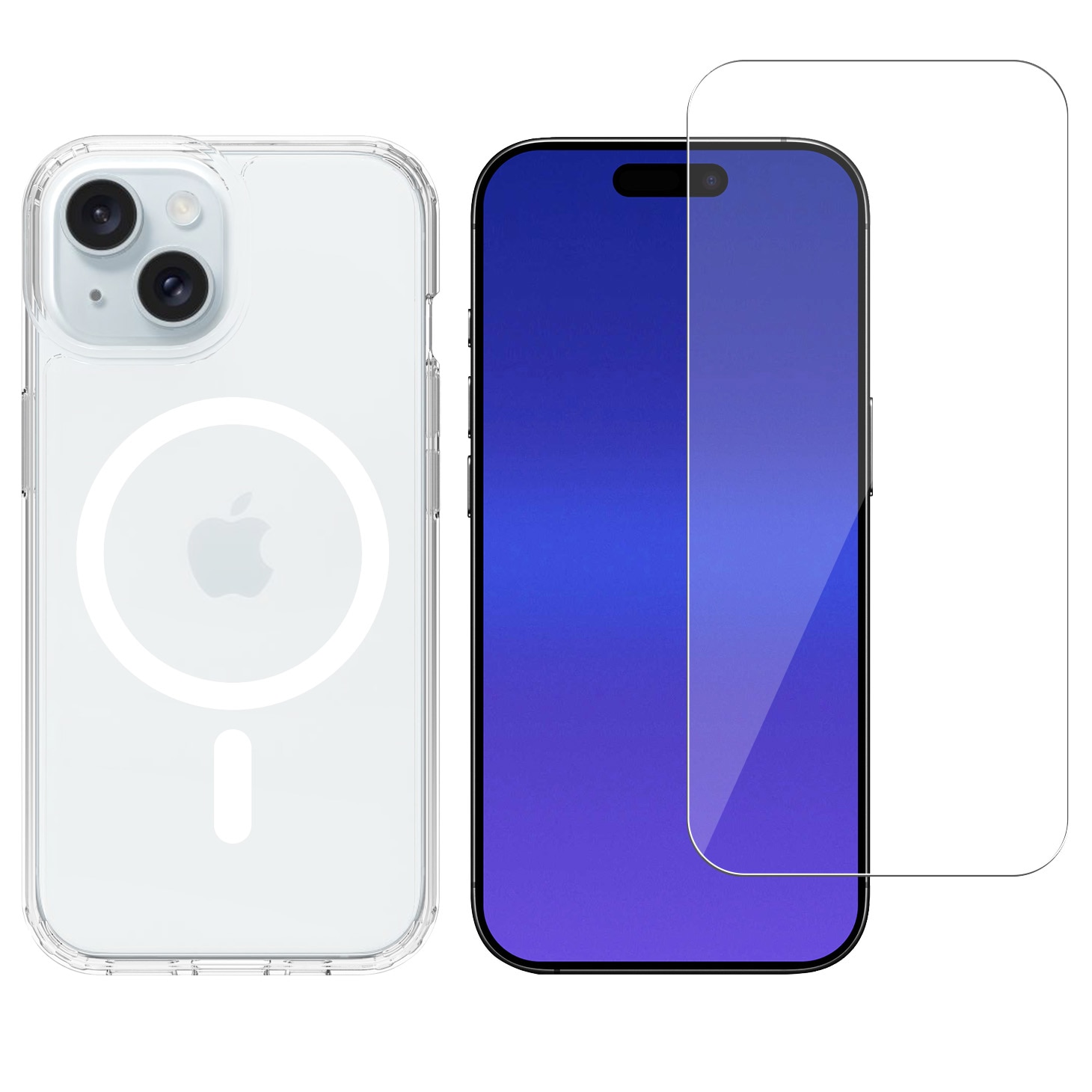 iPhone 15 Set Hybridcase MagSafe en Screenprotector glas
