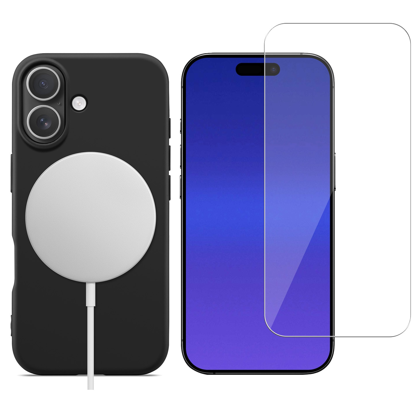 iPhone 17 Set TPU Case MagSafe en Screenprotector van glas Zwart