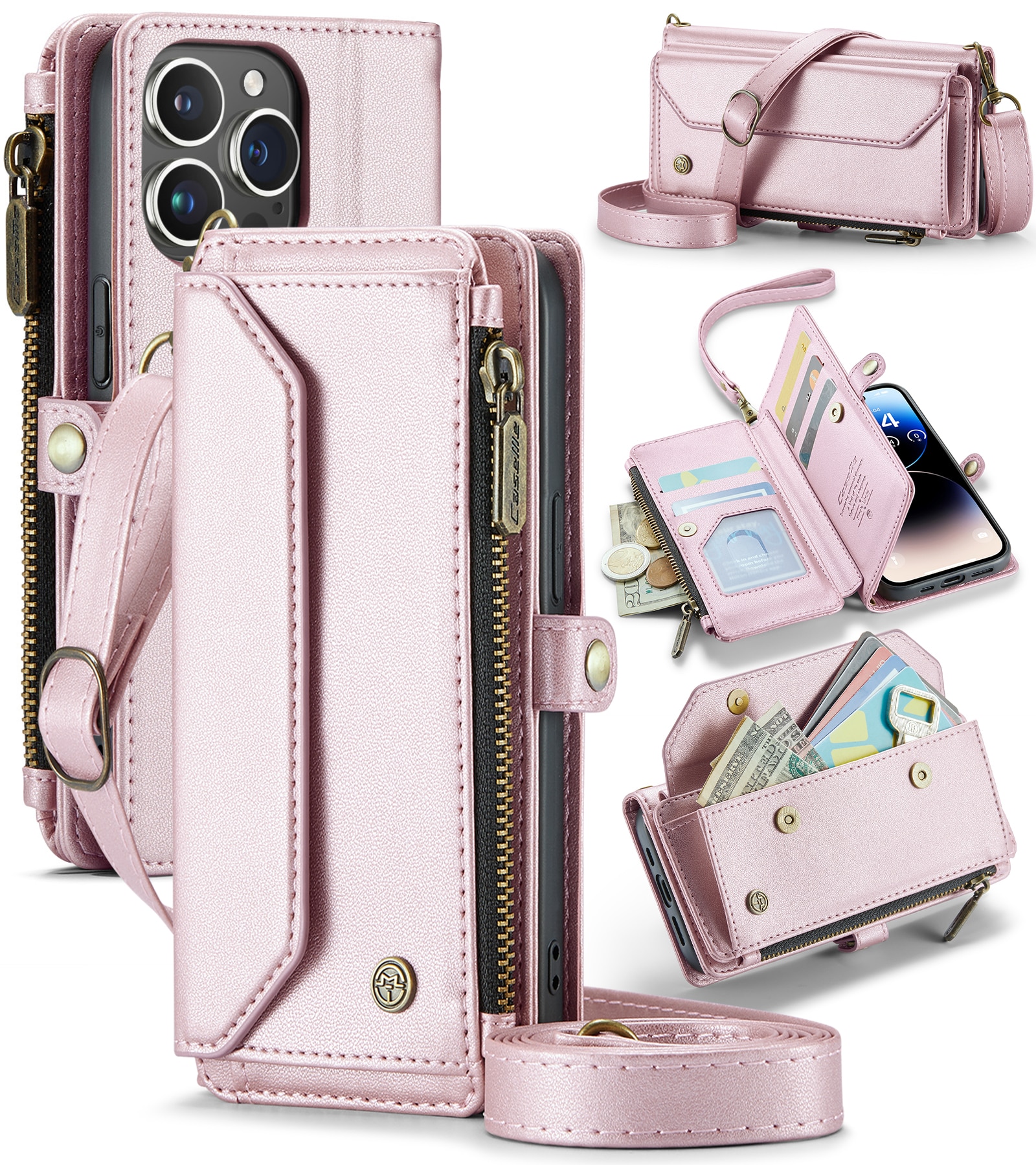 Portemonnee tas iPhone 14 Pro roze