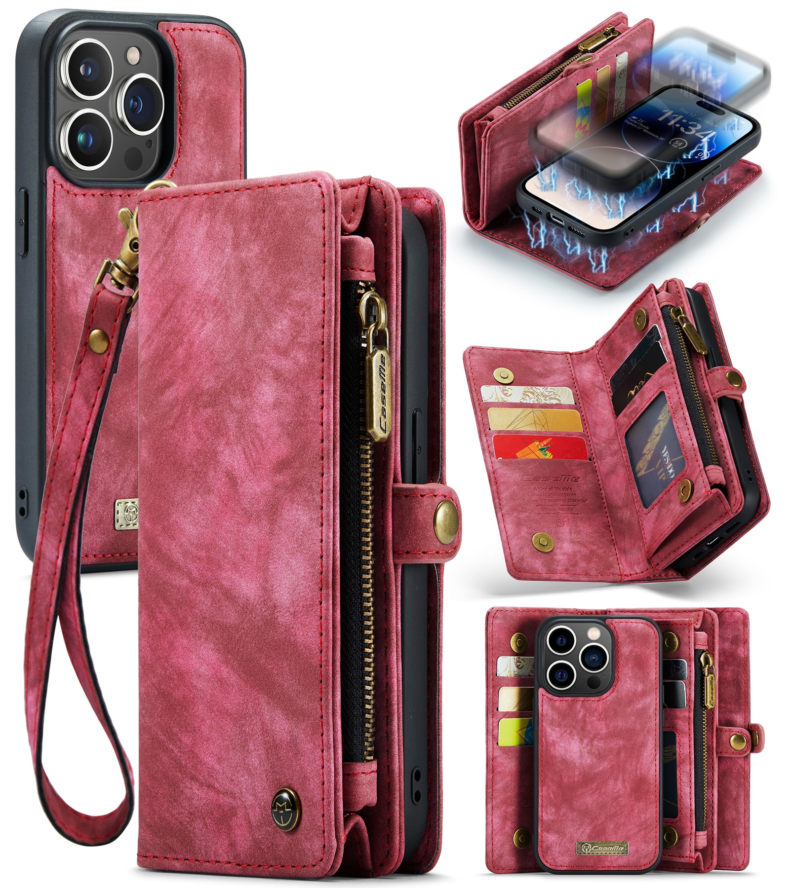 Multi-slot hoesje iPhone 14 Pro Max Rood