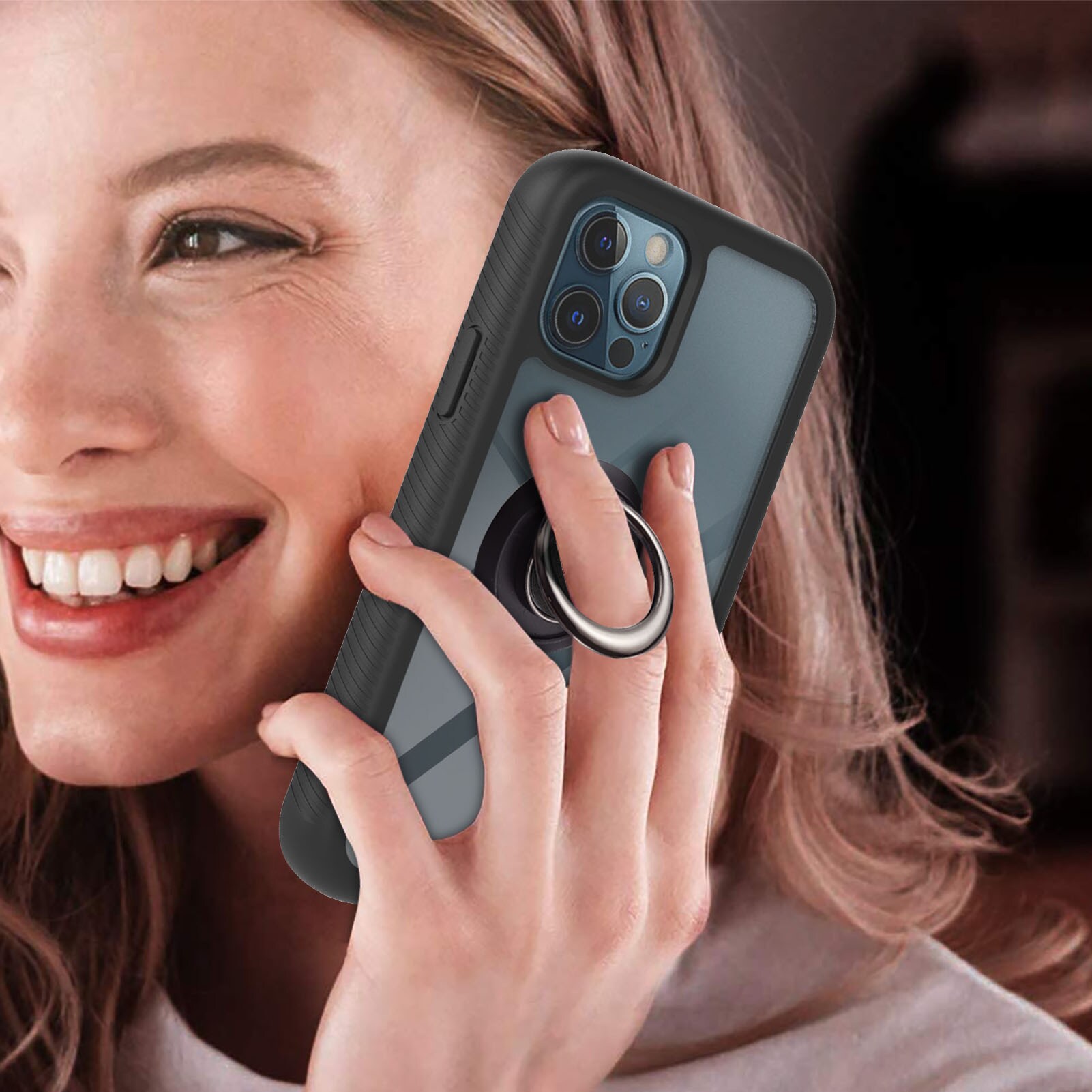 iPhone 12/12 Pro Full Cover Hoesje met ringhouder zwart