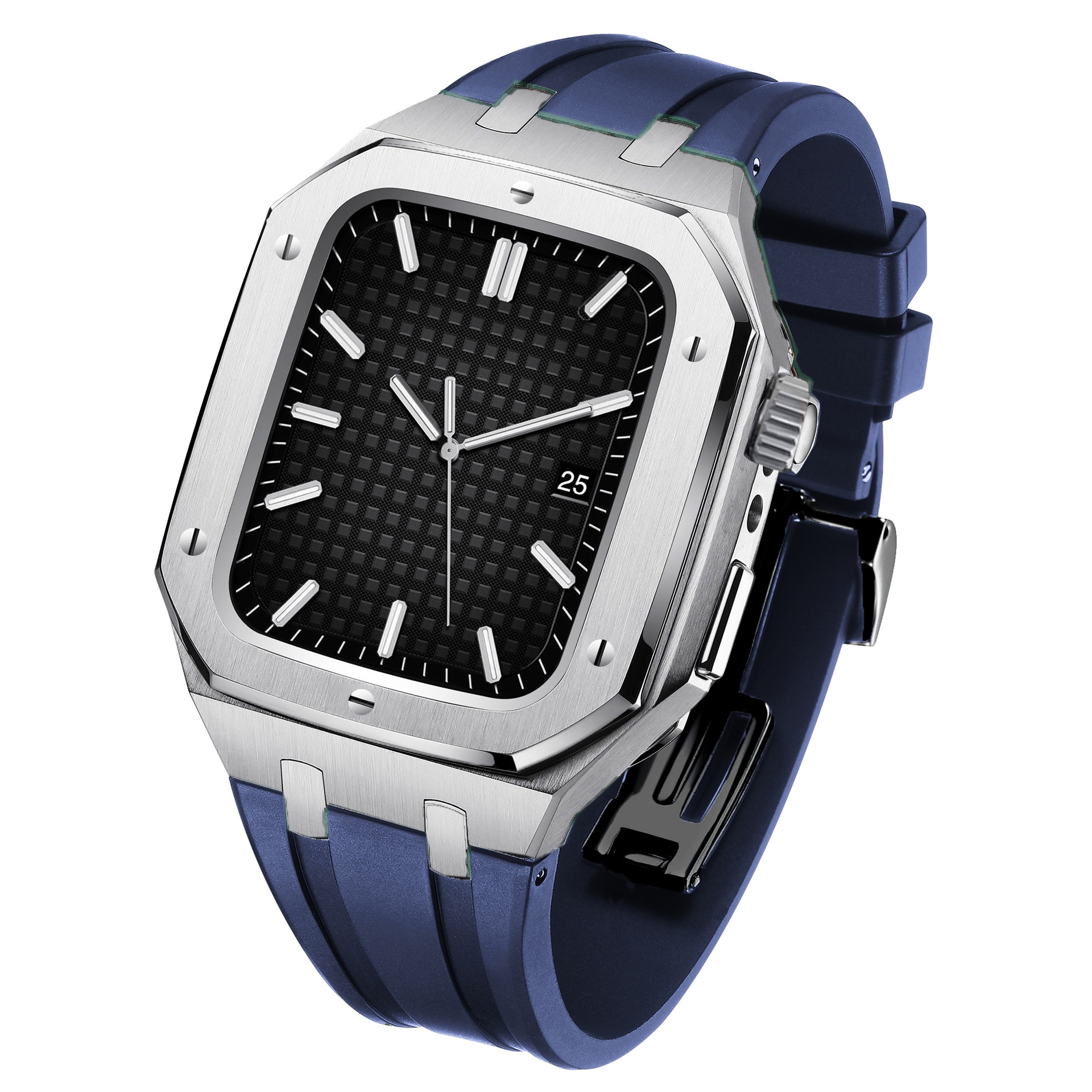 Apple Watch 45mm Full Metal Siliconen Armband zilver/blauw