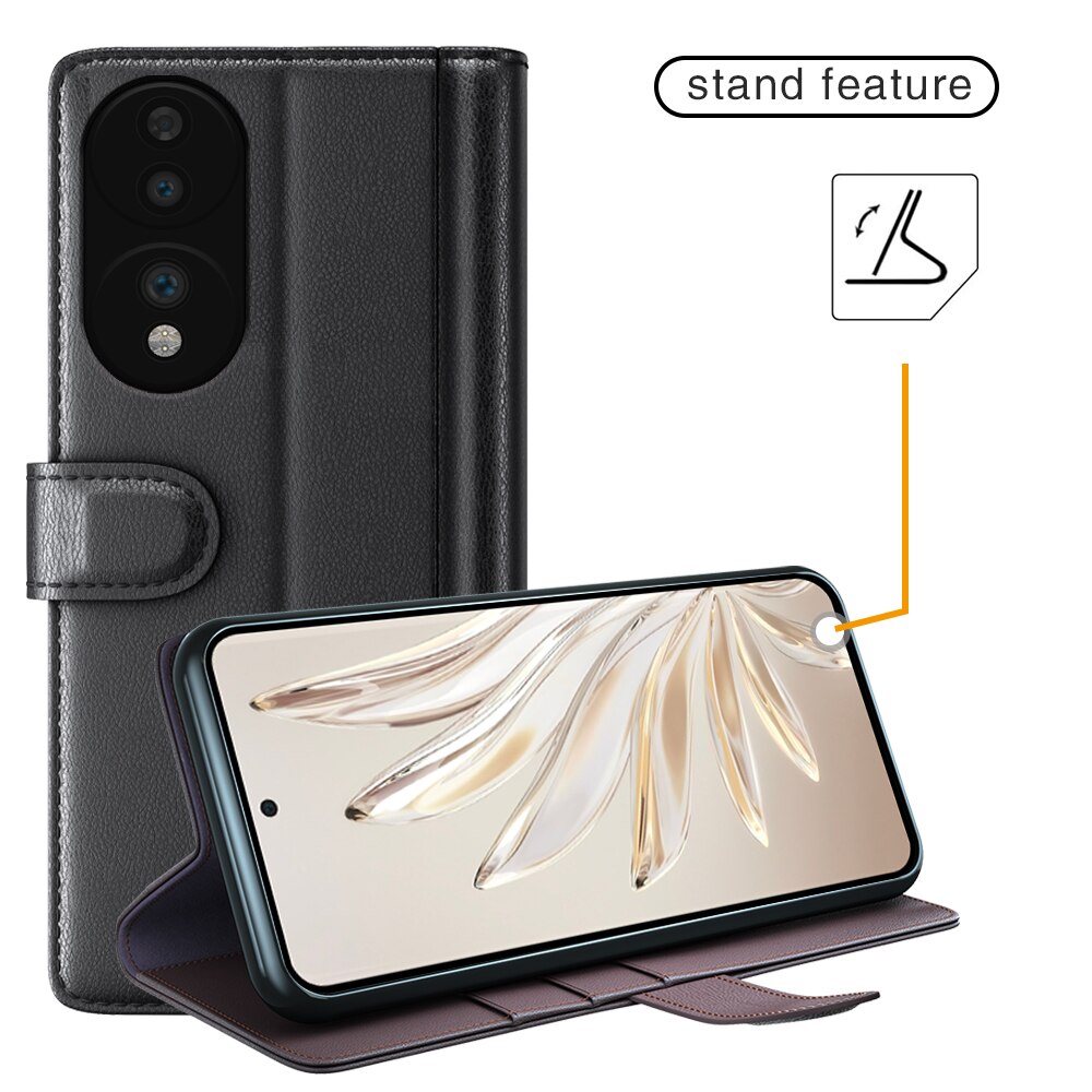  Honor 70 Echt lederen hoesje Zwart