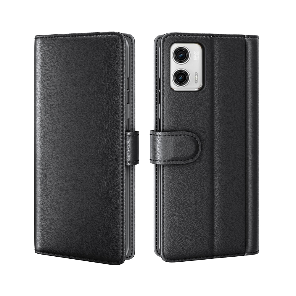 Motorola Moto G73 Echt lederen hoesje Zwart