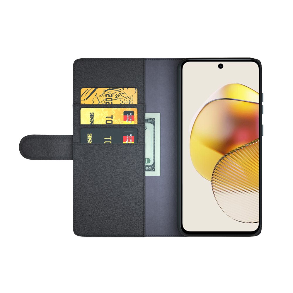 Motorola Moto G73 Echt lederen hoesje Zwart