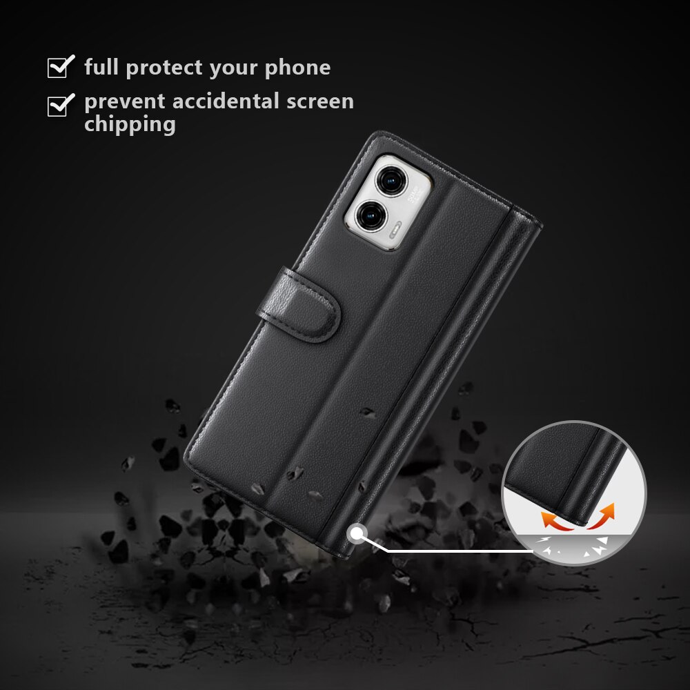 Motorola Moto G73 Echt lederen hoesje Zwart