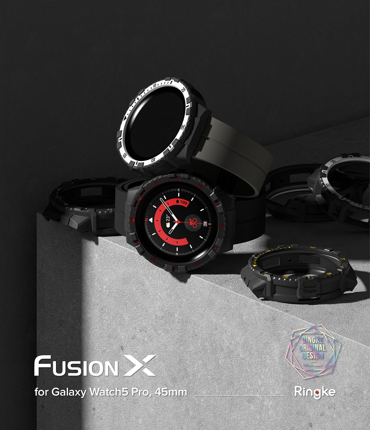 Fusion X Hoesje Samsung Galaxy Watch 5 Pro 45mm Black (Red Index)