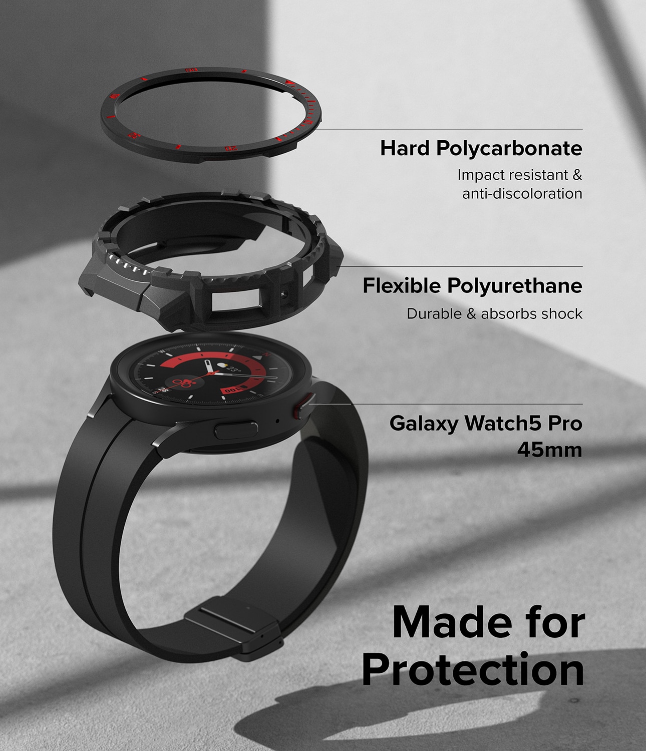 Fusion X Hoesje Samsung Galaxy Watch 5 Pro 45mm Black (Red Index)