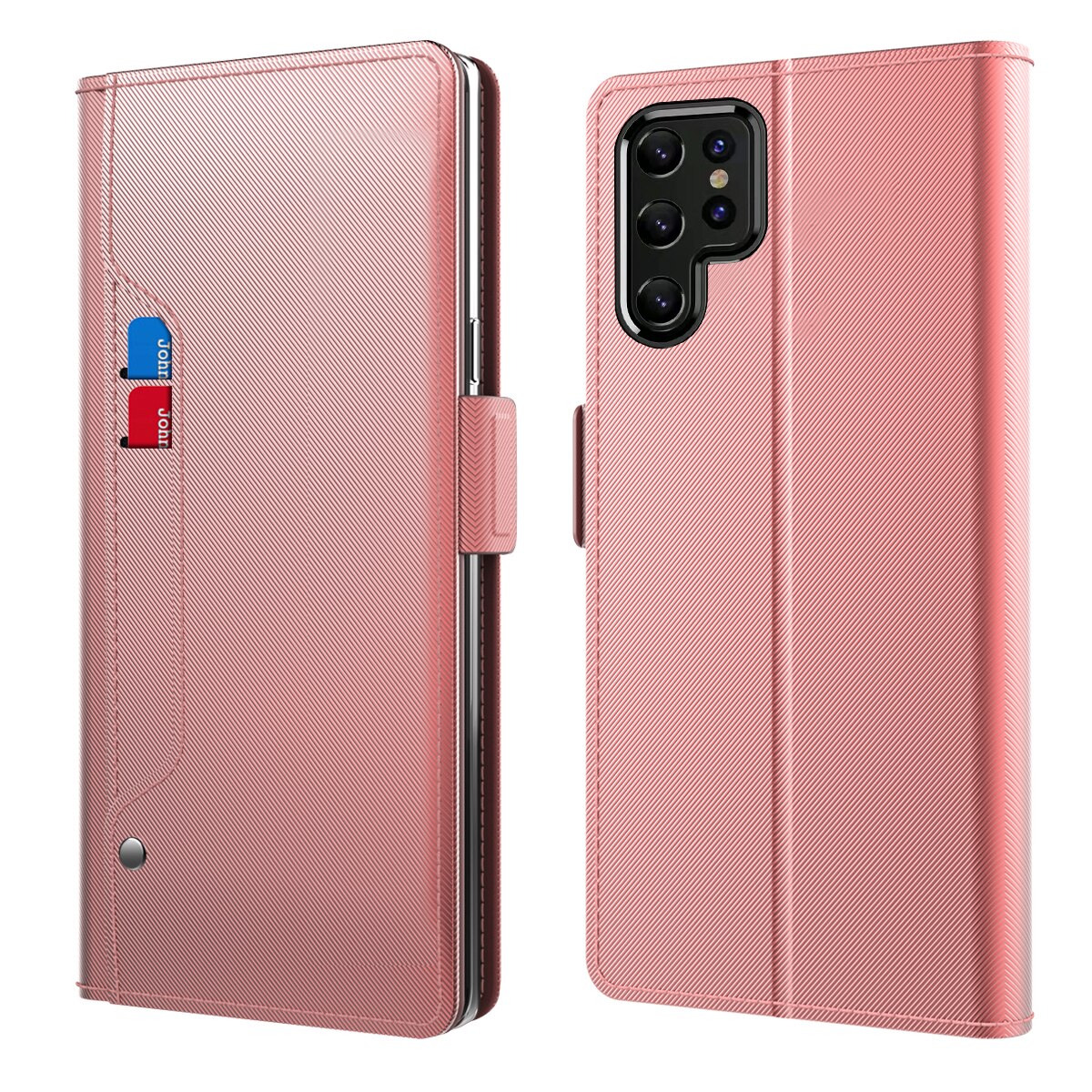 Samsung Galaxy S22 Ultra Bookcover Hoesje met Spiegel Roze goud