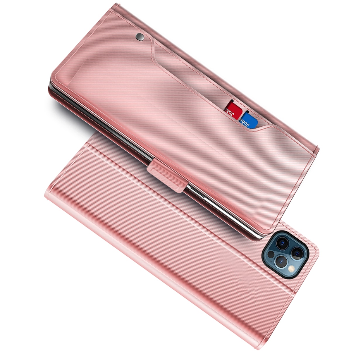 iPhone 14 Pro Bookcover Hoesje met Spiegel Roze goud