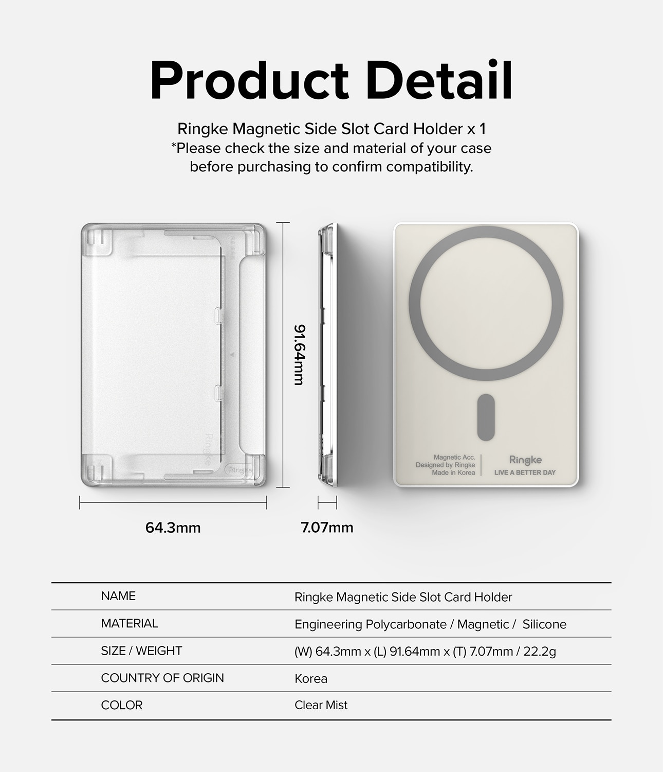 Magnetic Side Slot Card Holder MagSafe Transparant