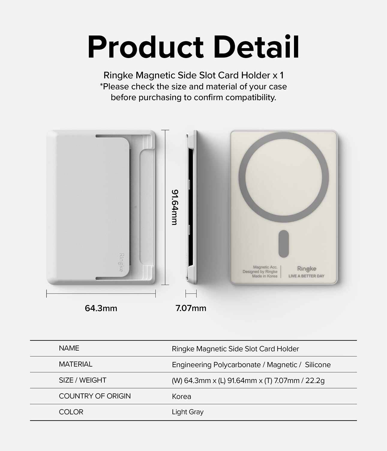 Magnetic Side Slot Card Holder MagSafe Grijs