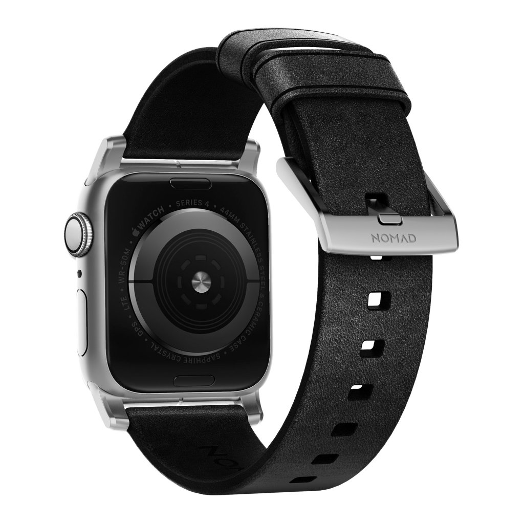 Modern Band Horween Leather Apple Watch SE 44mm Black (Silver Hardware)