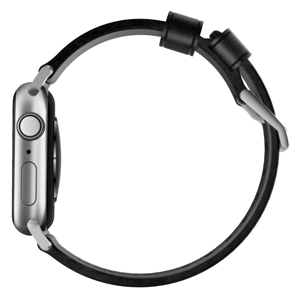 Modern Band Horween Leather Apple Watch SE 44mm Black (Silver Hardware)