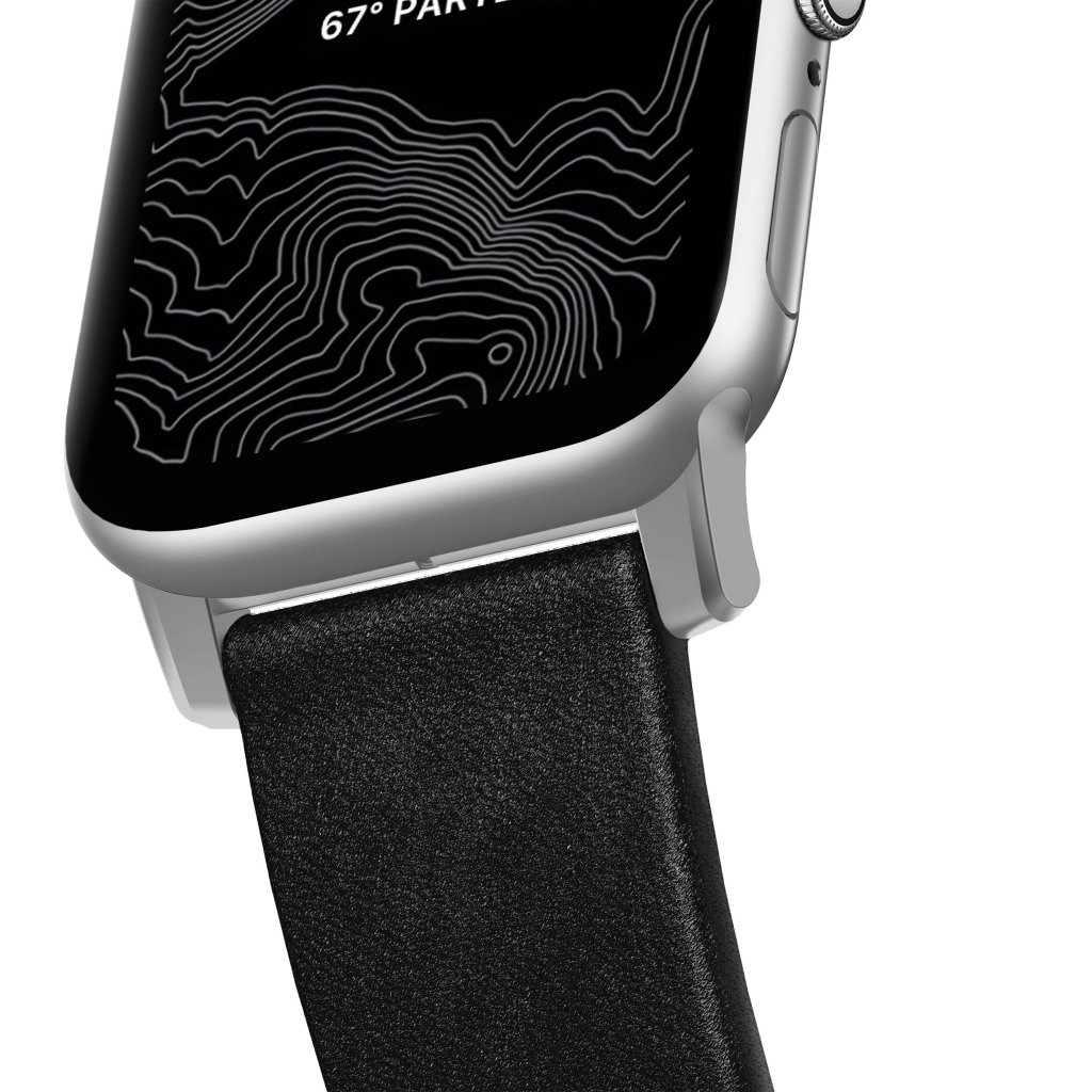 Modern Band Horween Leather Apple Watch 45mm Series 9 Black (Silver Hardware)