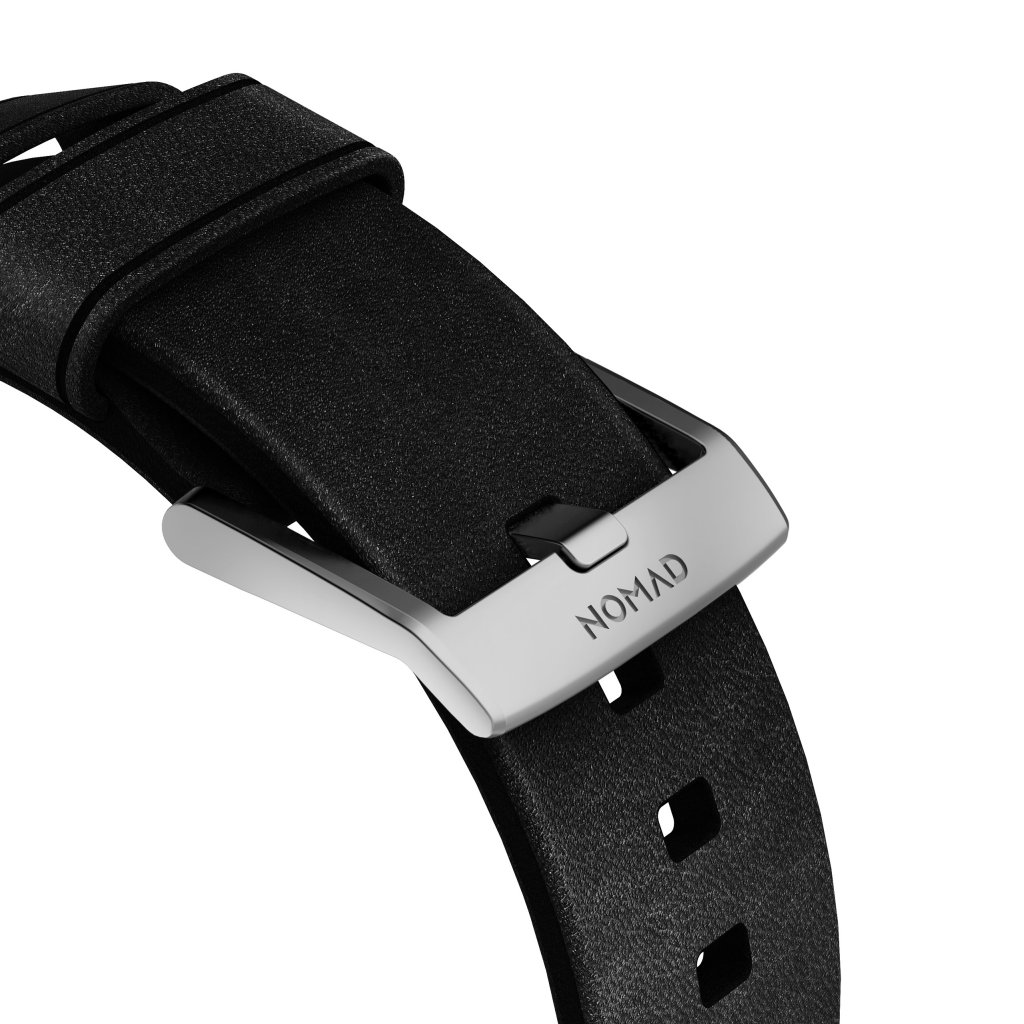 Modern Band Horween Leather Apple Watch SE 44mm Black (Silver Hardware)