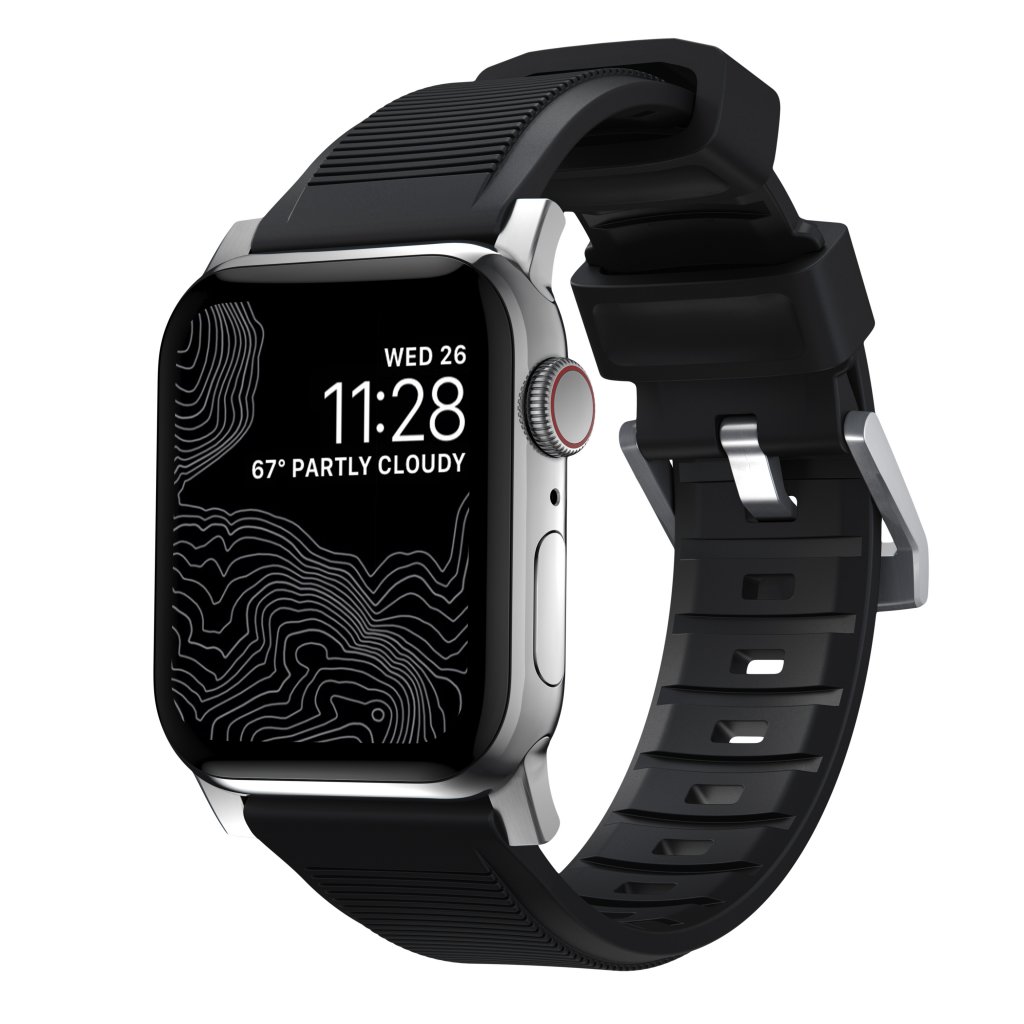 Rugged Band Apple Watch 42/44/45/49 mm Black (Silver Hardware)