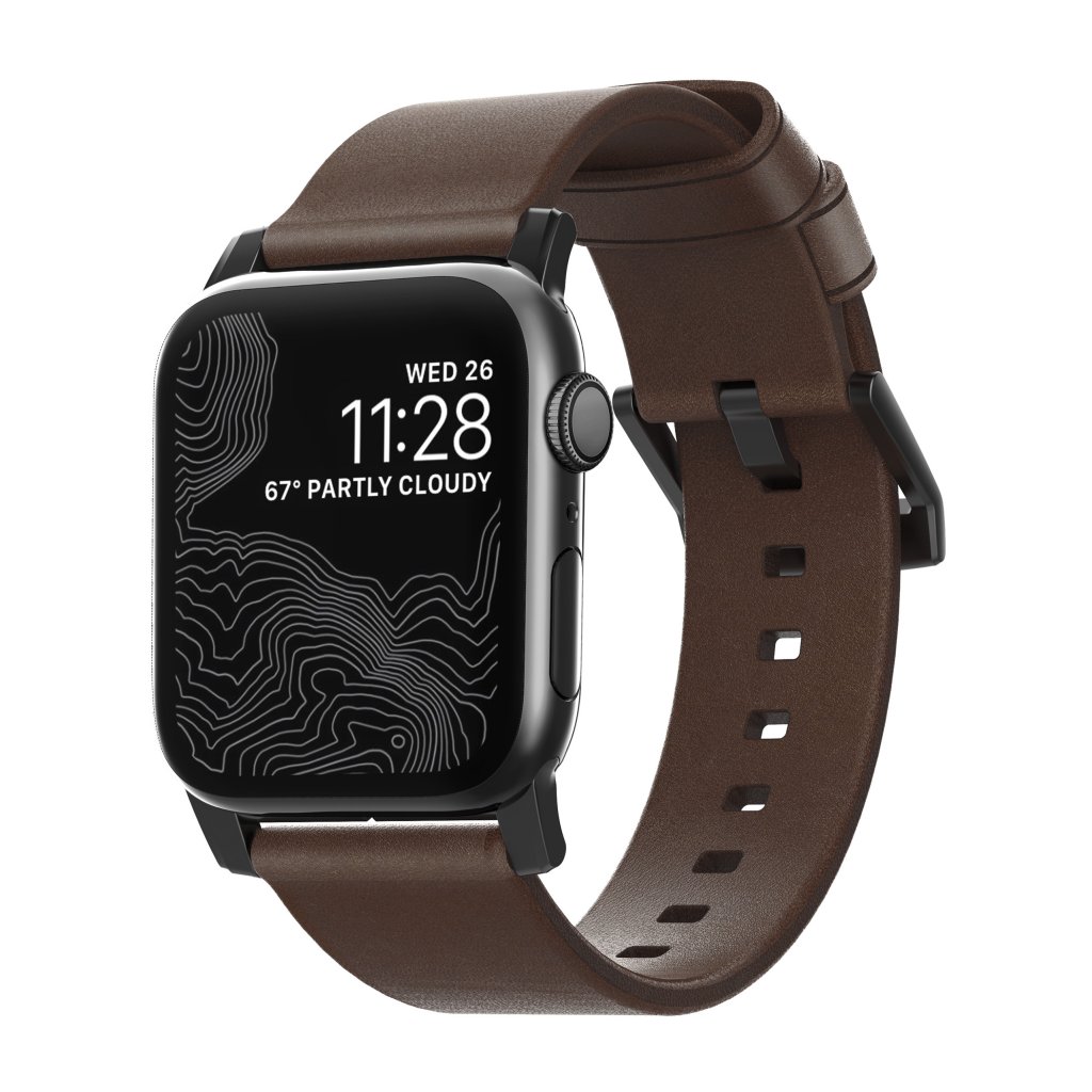 Modern Band Horween Leather Apple Watch 45mm Series 9 Rustic Brown (Black Hardware)