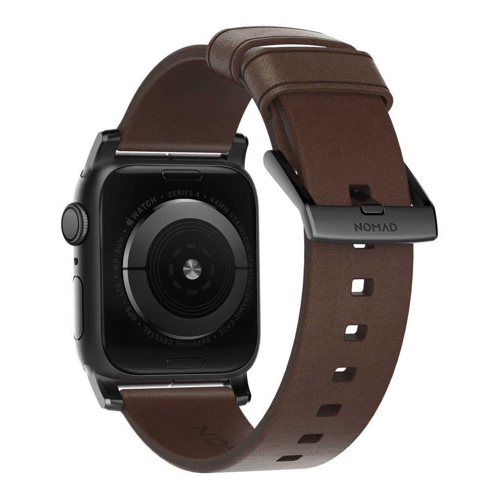 Modern Band Horween Leather Apple Watch SE 44mm Rustic Brown (Black Hardware)