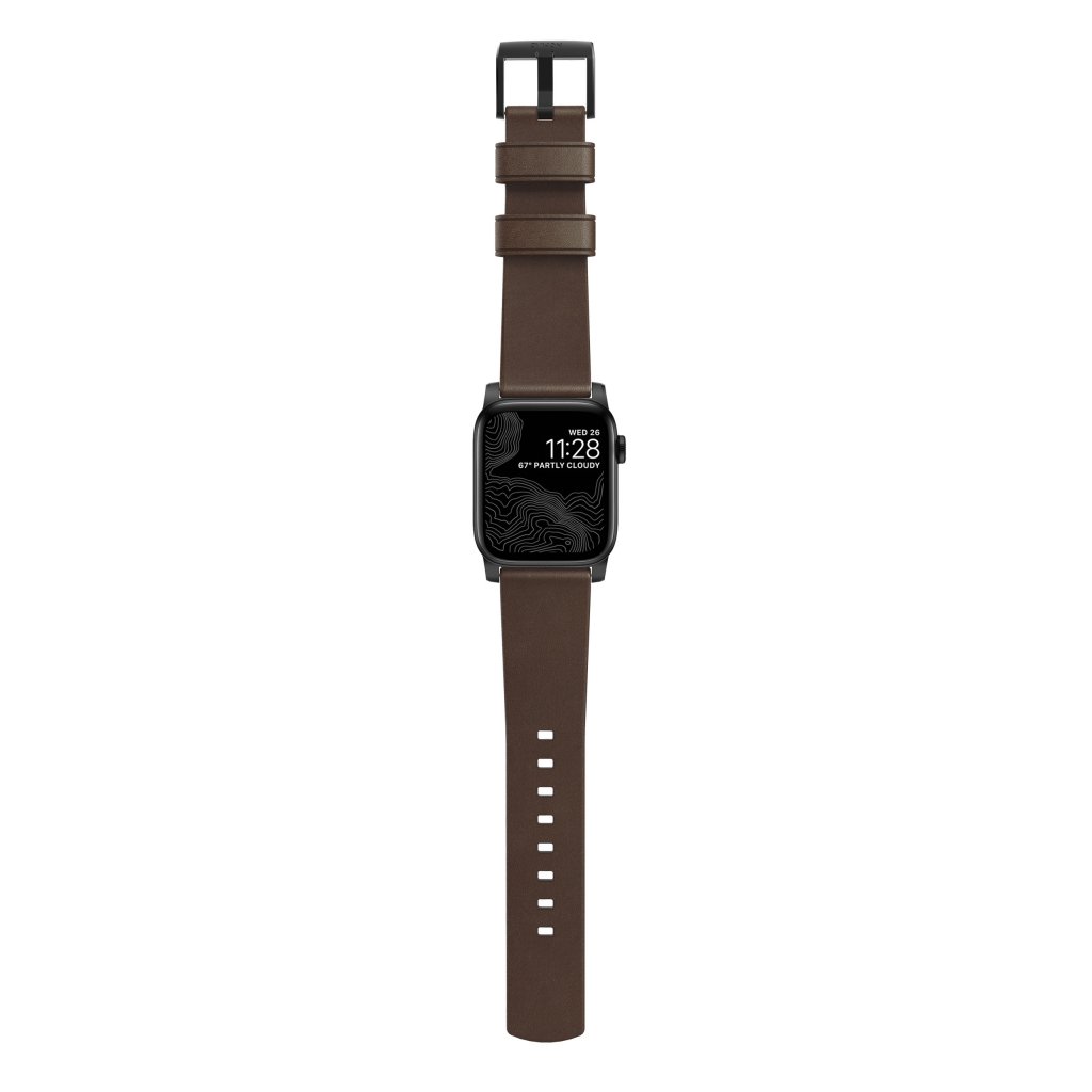 Modern Band Horween Leather Apple Watch 45mm Series 8 Rustic Brown (Black Hardware)