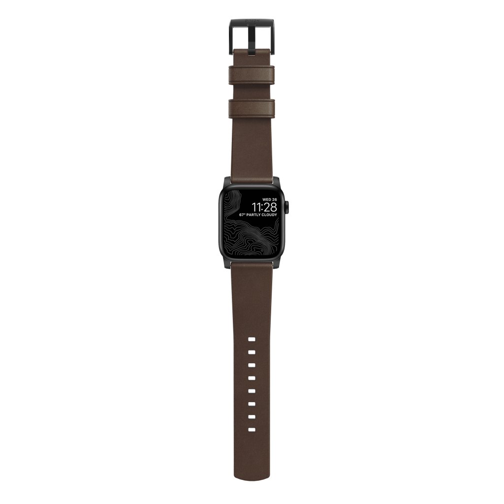 Modern Band Horween Leather Apple Watch 44mm Rustic Brown (Black Hardware)