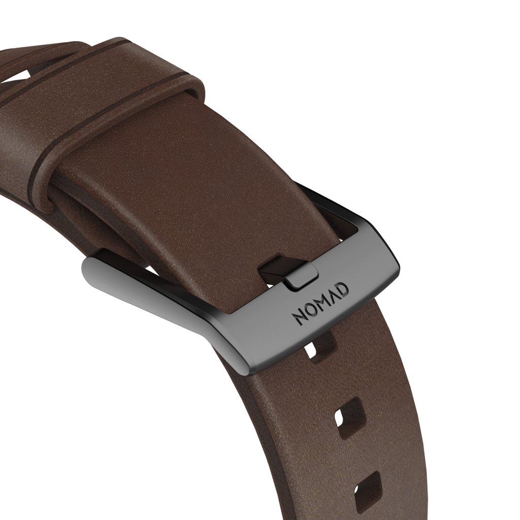 Modern Band Horween Leather Apple Watch SE 44mm Rustic Brown (Black Hardware)